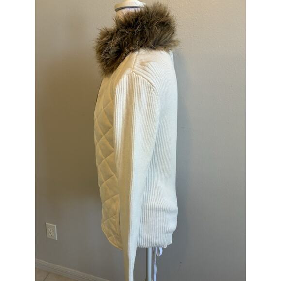 VTG RALPH LAUREN QUILTED FLEECE FUR Collar Hollywood Glam Corporate Ivory RARE M - Picture 9 of 16